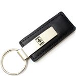 Genuine Black Leather Rectangular Silver Ferrari Logo Key Chain Fob Ring