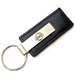 Genuine Black Leather Rectangular Silver Nissan Logo Key Chain Fob Ring