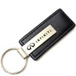 Genuine Black Leather Rectangular Silver Infiniti Logo Key Chain Fob Ring