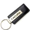 Genuine Black Leather Rectangular Silver Acura Logo Key Chain Fob Ring