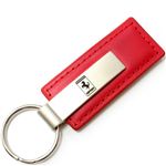 Genuine Red Leather Rectangular Silver Ferrari Logo Key Chain Fob Ring