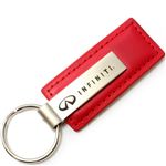 Genuine Red Leather Rectangular Silver Infiniti Logo Key Chain Fob Ring