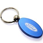 Blue Aluminum Metal Oval Ford Logo Key Chain Fob Chrome Ring