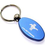 Blue Aluminum Metal Oval Ford Mustang Logo Key Chain Fob Chrome Ring