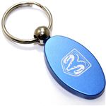 Blue Aluminum Metal Oval Dodge Ram Logo Key Chain Fob Chrome Ring