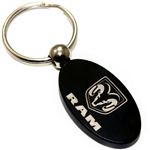 Black Aluminum Metal Oval Dodge Ram Logo Key Chain Fob Chrome Ring