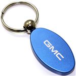 Blue Aluminum Metal Oval GMC Logo Key Chain Fob Chrome Ring