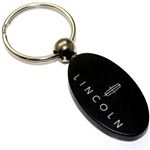 Black Aluminum Metal Oval Lincoln Logo Key Chain Fob Chrome Ring