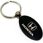 Black Aluminum Metal Oval Honda Logo Key Chain Fob Chrome Ring