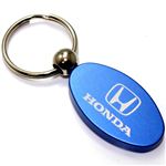 Blue Aluminum Metal Oval Honda Logo Key Chain Fob Chrome Ring