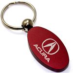 Burgundy Red Aluminum Metal Oval Acura Logo Key Chain Fob Chrome Ring