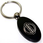 Black Aluminum Metal Oval Nissan Logo Key Chain Fob Chrome Ring