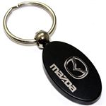 Black Aluminum Metal Oval Mazda Logo Key Chain Fob Chrome Ring