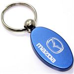 Blue Aluminum Metal Oval Mazda Logo Key Chain Fob Chrome Ring