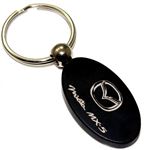 Black Aluminum Metal Oval Mazda Miata MX5 Logo Key Chain Fob Chrome Ring