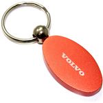 Orange Aluminum Metal Oval Volvo Logo Key Chain Fob Chrome Ring