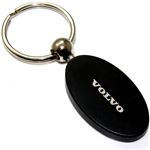 Black Aluminum Metal Oval Volvo Logo Key Chain Fob Chrome Ring