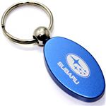 Blue Aluminum Metal Oval Subaru Logo Key Chain Fob Chrome Ring