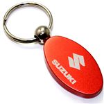 Orange Aluminum Metal Oval Suzuki Logo Key Chain Fob Chrome Ring