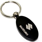 Black Aluminum Metal Oval Suzuki Logo Key Chain Fob Chrome Ring