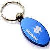 Blue Aluminum Metal Oval Suzuki Logo Key Chain Fob Chrome Ring