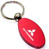 Red Aluminum Metal Oval Mitsubishi Logo Key Chain Fob Chrome Ring