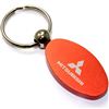 Orange Aluminum Metal Oval Mitsubishi Logo Key Chain Fob Chrome Ring