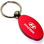 Red Aluminum Metal Oval Hyundai Logo Key Chain Fob Chrome Ring