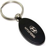 Black Aluminum Metal Oval Hyundai Logo Key Chain Fob Chrome Ring