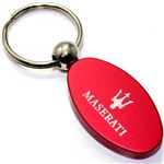 Red Aluminum Metal Oval Maserati Logo Key Chain Fob Chrome Ring