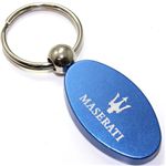 Blue Aluminum Metal Oval Maserati Logo Key Chain Fob Chrome Ring