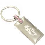 Ford Logo Metal Chrome Rectangular Pink Crystal Diamond Bling Key Chain
