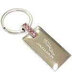 Jaguar Logo Metal Chrome Rectangular Pink Crystal Diamond Bling Key Chain