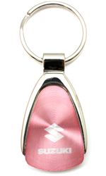 Genuine Suzuki Pink Logo Metal Chrome Tear Drop Key Chain Ring Fob