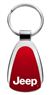 Genuine Jeep Red Logo Metal Chrome Tear Drop Key Chain Ring Fob