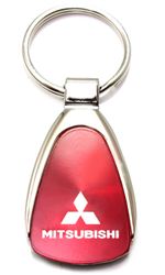 Premium Mitsubishi Red Logo Metal Chrome Tear Drop Key Chain Ring Fob