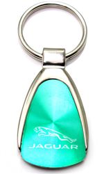Genuine Jaguar Aqua Green Logo Metal Chrome Tear Drop Key Chain Ring Fob