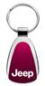 Genuine Jeep Burgundy Red Logo Metal Chrome Tear Drop Key Chain Ring Fob