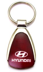 Premium Hyundai Burgundy Red Logo Metal Chrome Tear Drop Key Chain Ring Fob