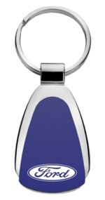 Authentic Ford Blue Logo Metal Chrome Tear Drop Key Chain Ring Fob