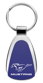 Authentic Ford Mustang Blue Logo Metal Chrome Tear Drop Key Chain Ring Fob