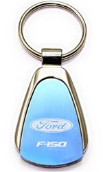 Authentic Ford F-150 Blue Logo Metal Chrome Tear Drop Key Chain Ring Fob