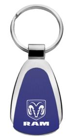 Authentic Dodge Ram Blue Logo Metal Chrome Tear Drop Key Chain Ring Fob