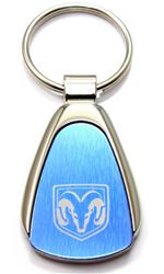 Authentic Dodge Ram Blue Logo Metal Chrome Tear Drop Key Chain Ring Fob