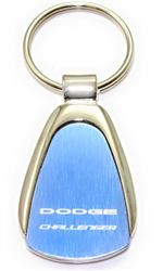 Authentic Dodge Challenger Blue Logo Metal Chrome Tear Drop Key Chain Ring Fob