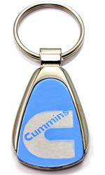 Authentic Dodge Cummins Blue Logo Metal Chrome Tear Drop Key Chain Ring Fob