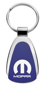 Authentic Mopar Blue Logo Metal Chrome Tear Drop Key Chain Ring Fob