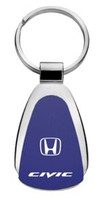 Authentic Honda Civic Blue Logo Metal Chrome Tear Drop Key Chain Ring Fob