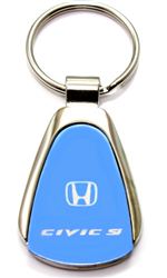 Authentic Honda Civic Si Blue Logo Metal Chrome Tear Drop Key Chain Ring Fob