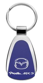 Authentic Mazda Miata MX-5 Blue Logo Metal Chrome Tear Drop Key Chain Ring Fob
